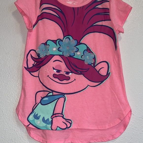 Trolls Poppy T-Shirt with 3D flowers size 7/8 - Picture 6 of 7